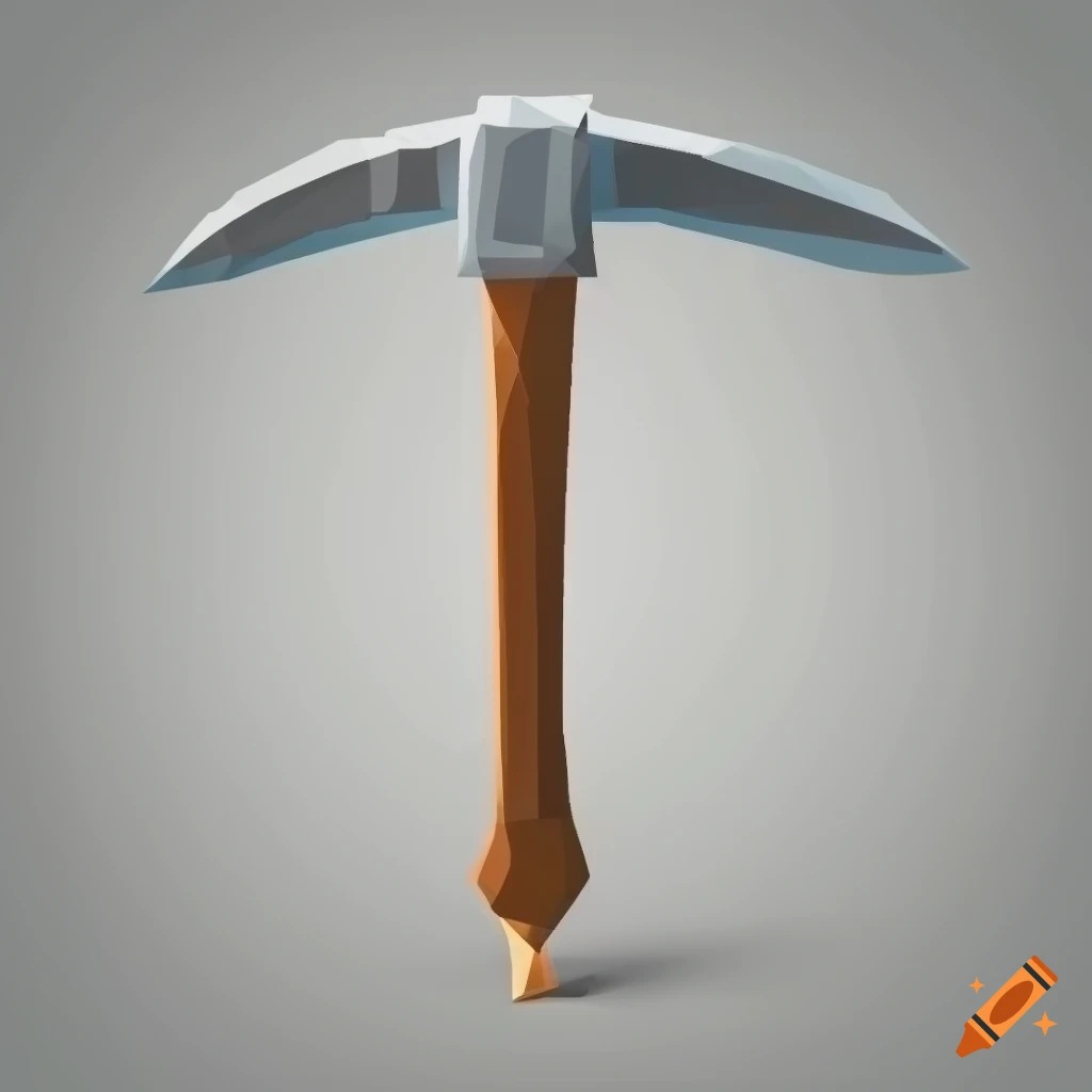 Mining pickaxe icon lowpoly white background on Craiyon