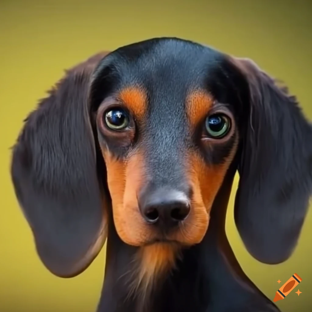 foto de um cão daschund malhado de olhos brilhantes e orelhas caídas
