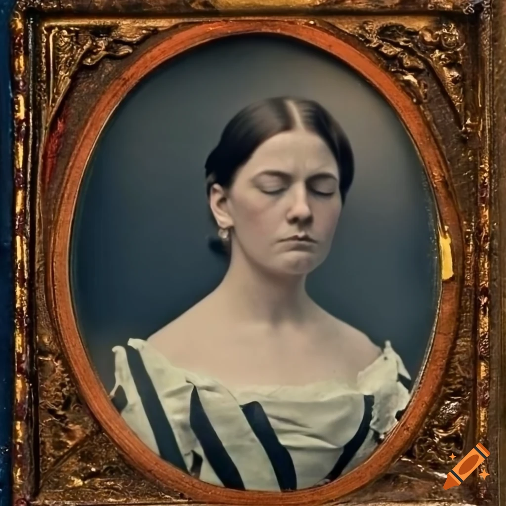portrait of a Victorian woman with closed eyes holding a red rose