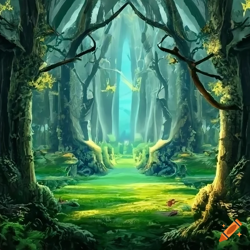 beautiful fantasy forest, sunlight