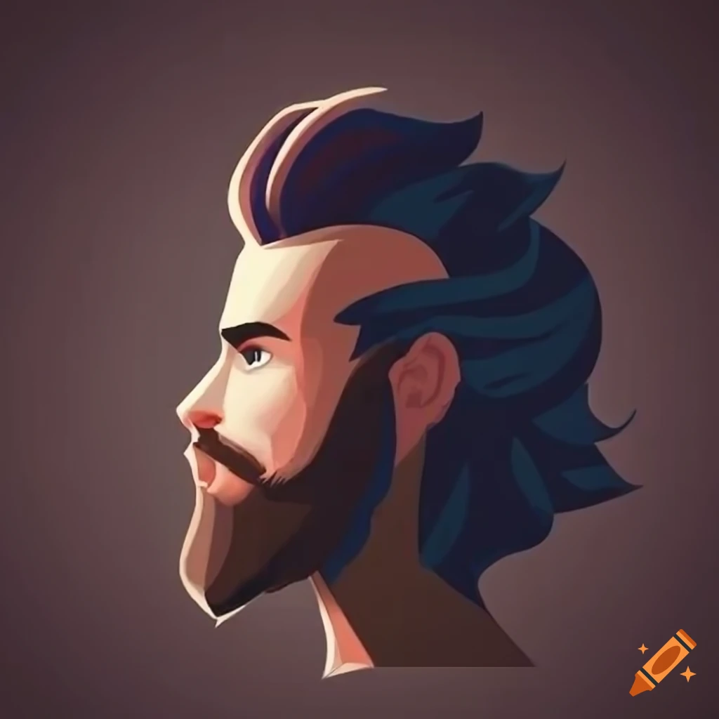 gaming logo featuring a man with long hair and short beard