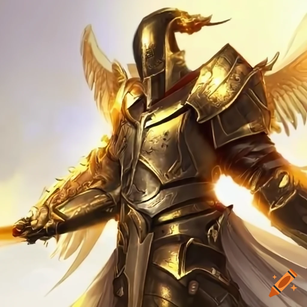 Archangel male character, fully armoured and using a delightful