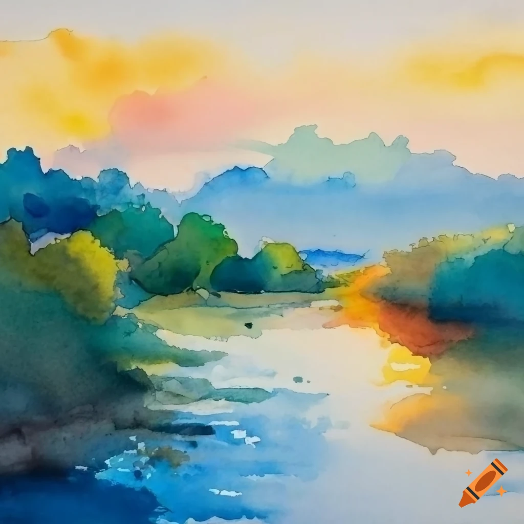 watercolor landscape painting in Roland Reiff style