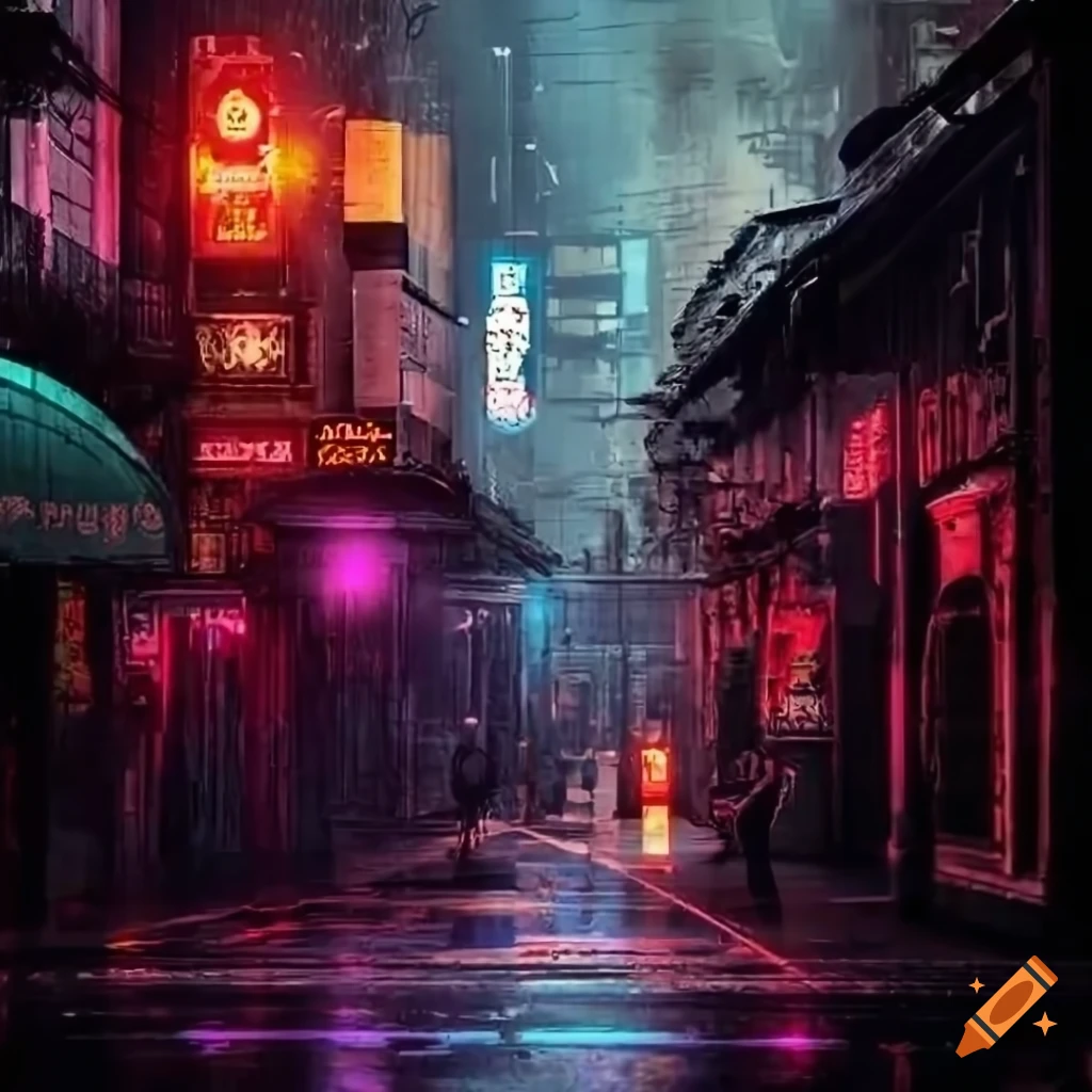 cyberpunk cityscape with neon lights in New Orleans