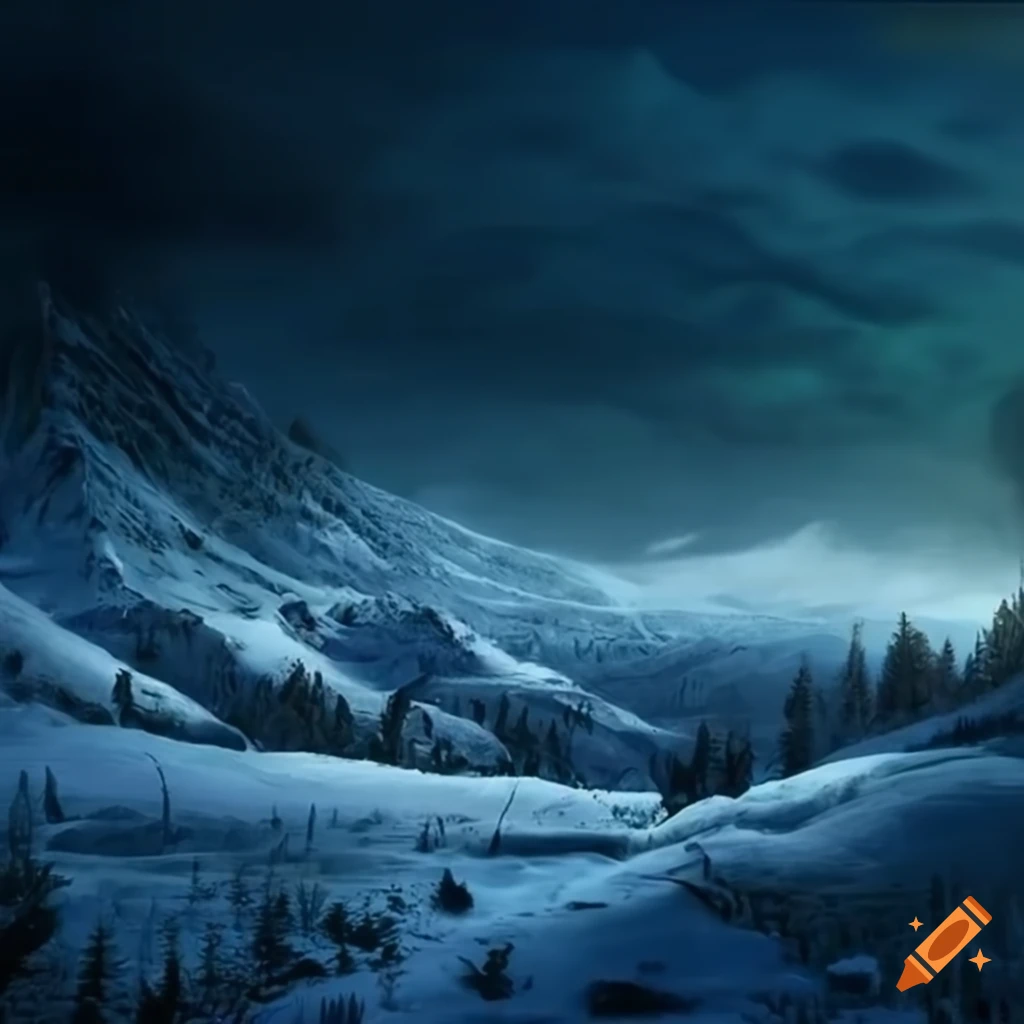 Lords of midnight, snowy landscape, midday, high definition on Craiyon