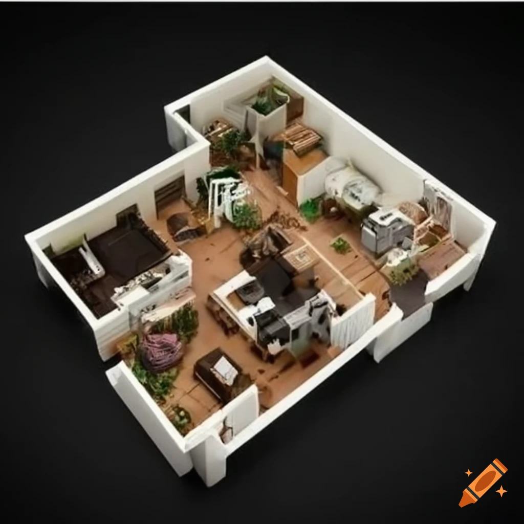 plano de planta en 2D de casa de 70 metros cuadrados con medidas