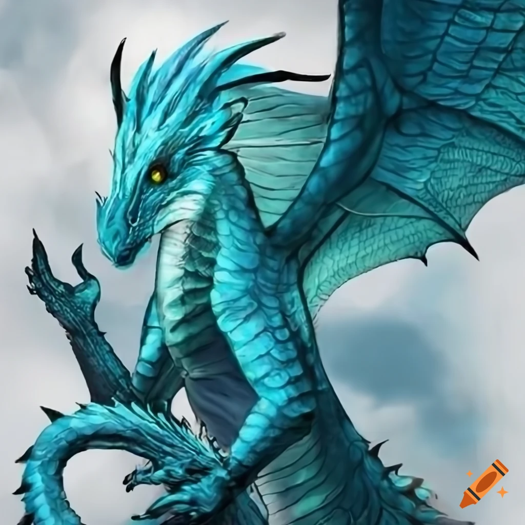 Cyan anthro dragon with turquoise wings