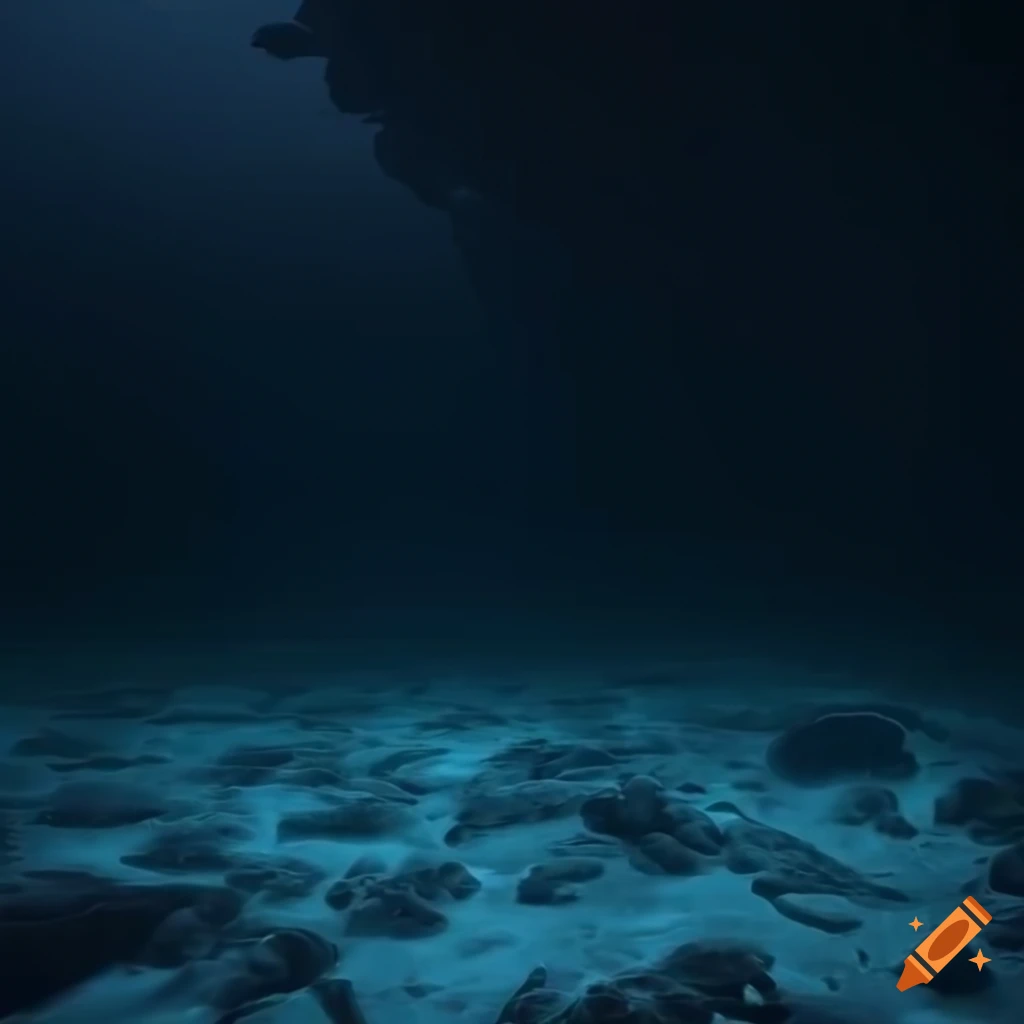 midnight zone ocean floor background scene photorealistic