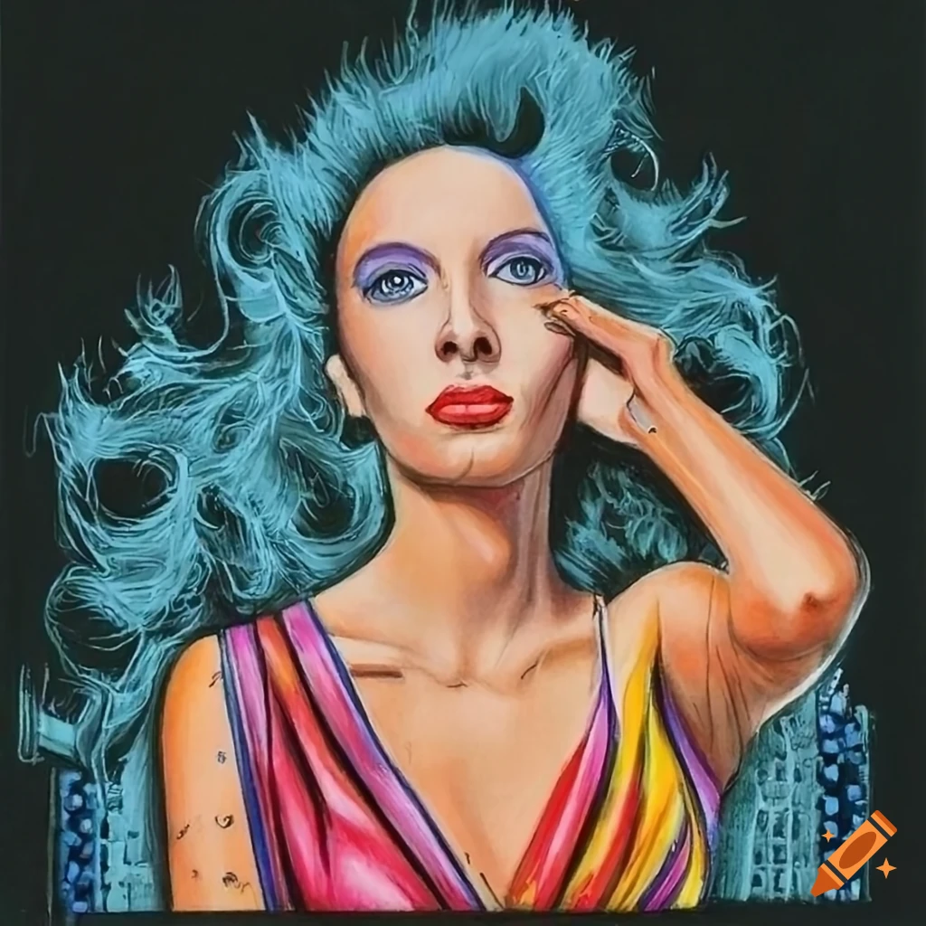 Pencil drawing color of 50s sci fi in style of heavy metal magazine on