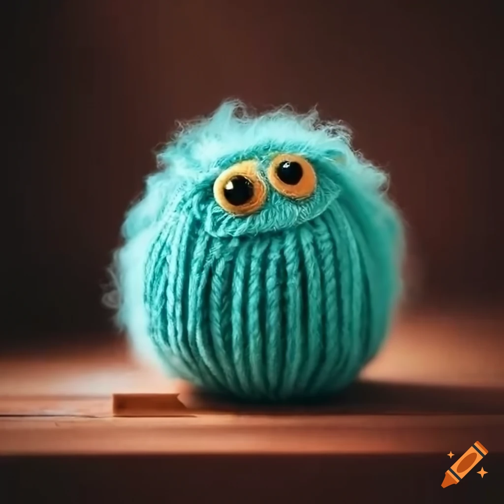 Knitting yarn ball cute monster