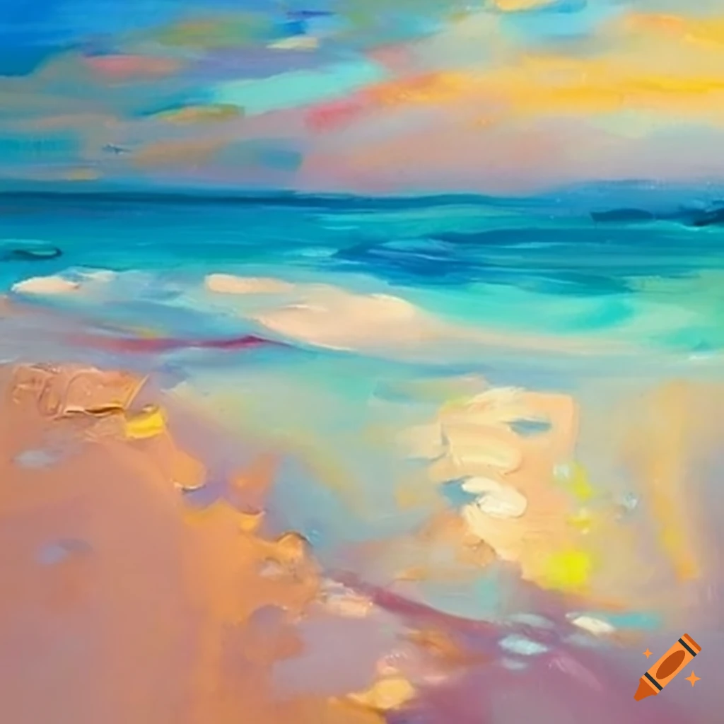 An oil paint of white sandy beach on Craiyon