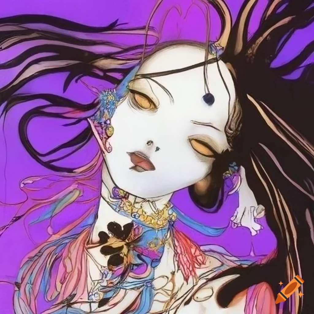 Goddess in the style of yoshitaka amano low contrast pastel colors