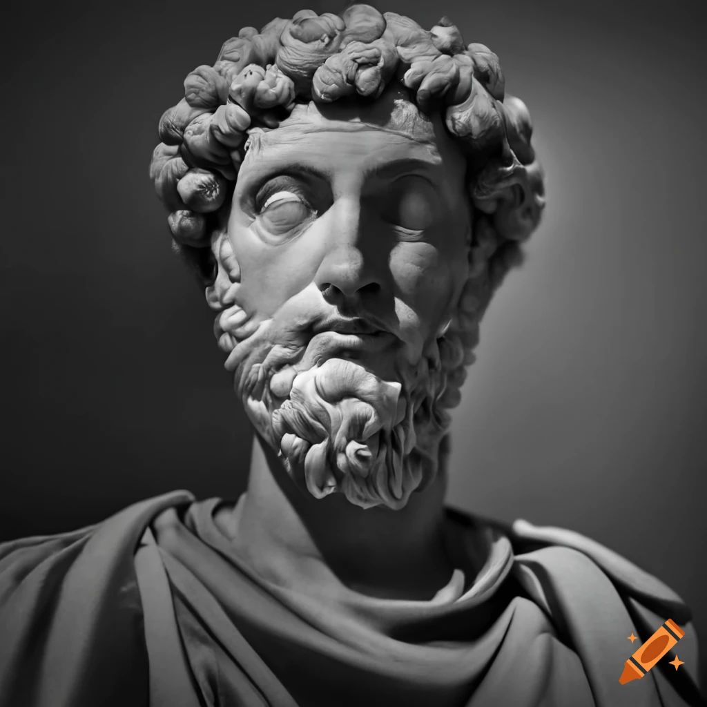 make a stoic portrait of Marcus Aurelius in black and white
