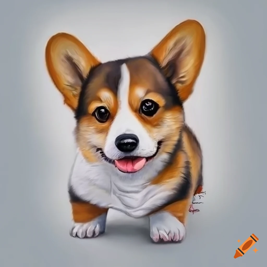 hyper realistic drawing of a baby corgi splooting