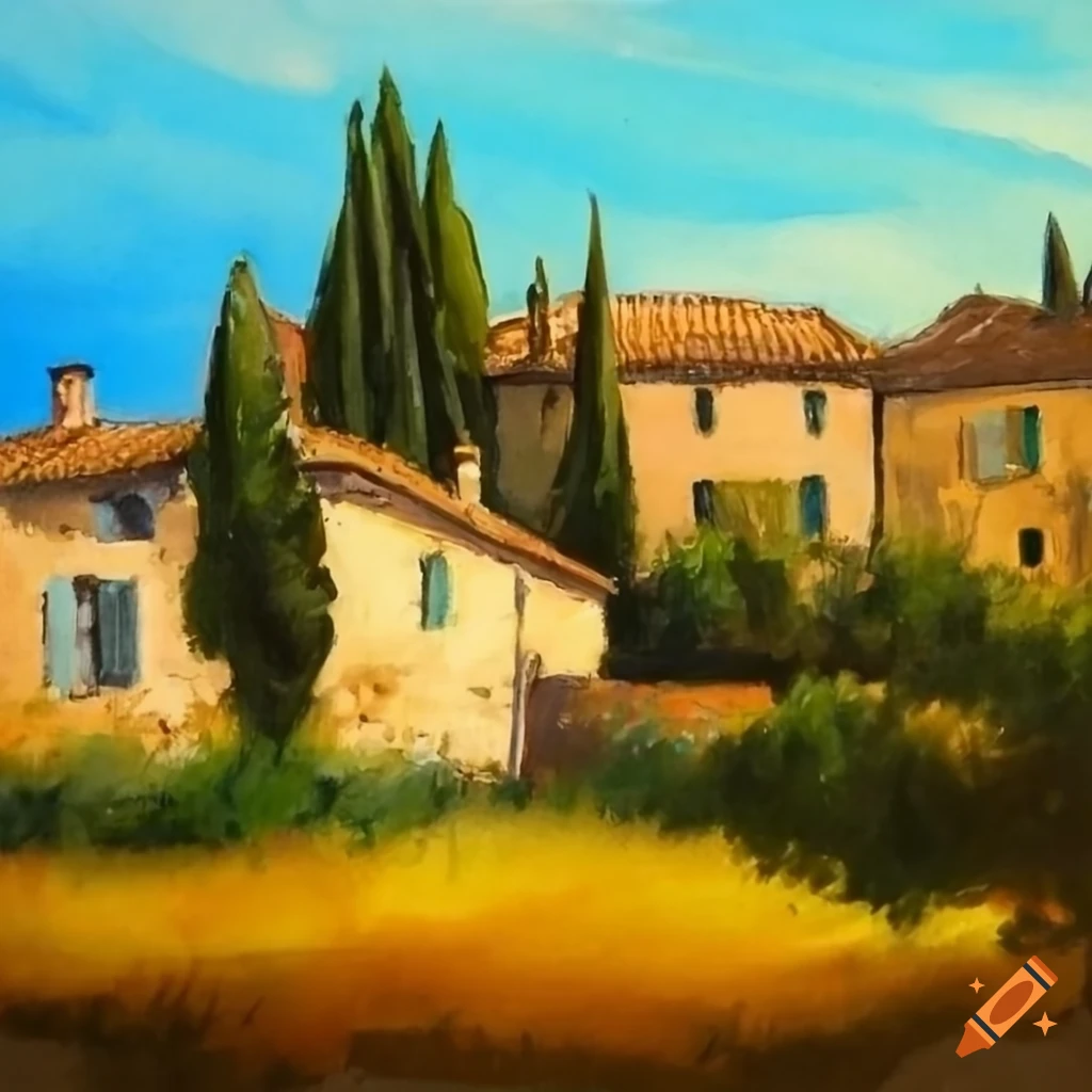 Masterpiece of a large provence landscape, oil paint, country side and