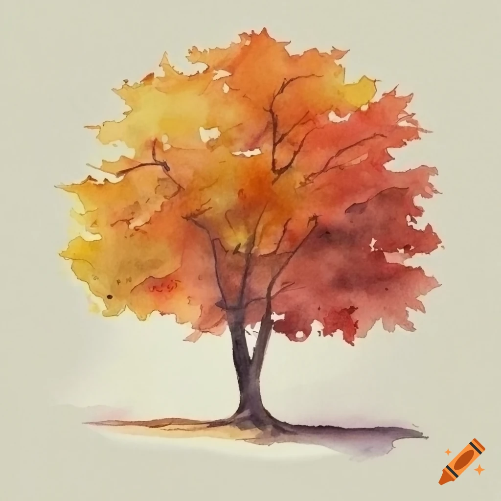 neutral sketch of a single maple tree, blank backgro...