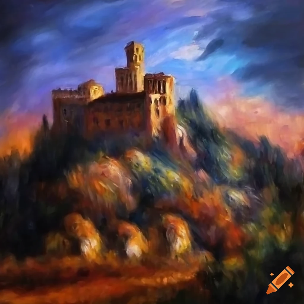 Italian castle in Renoir style oil painting