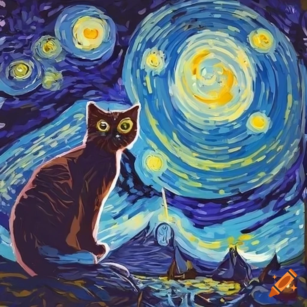 artwork of a night sky filled with cats