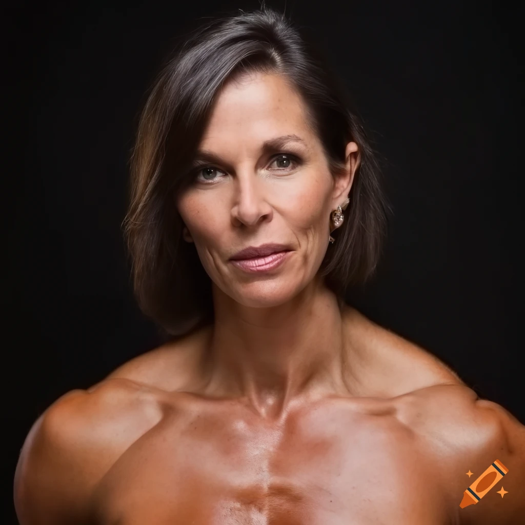 Photorealism, Close-up portrait titled "muscular mature female bodybuilders with forehead veins and headbands wear sleeveless business jumpsuit", Nikon D810, focal length: 85.0 mm, f/1.4, UHD, 8K