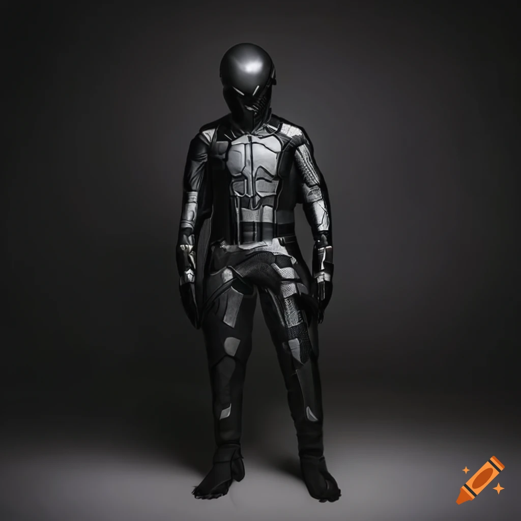 A hero dressed in a unique & sleek spider-inspired tactical-suit  full-length on Craiyon