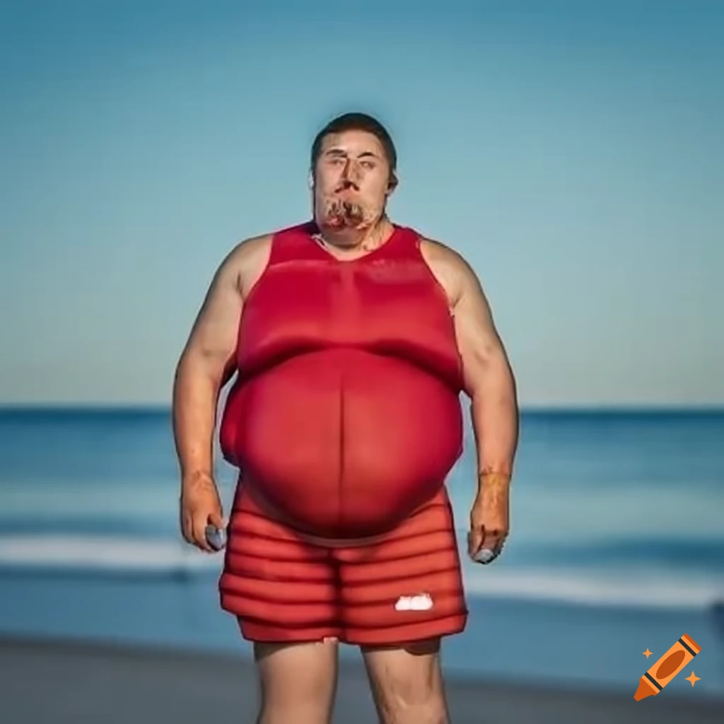 obese man lifeguard