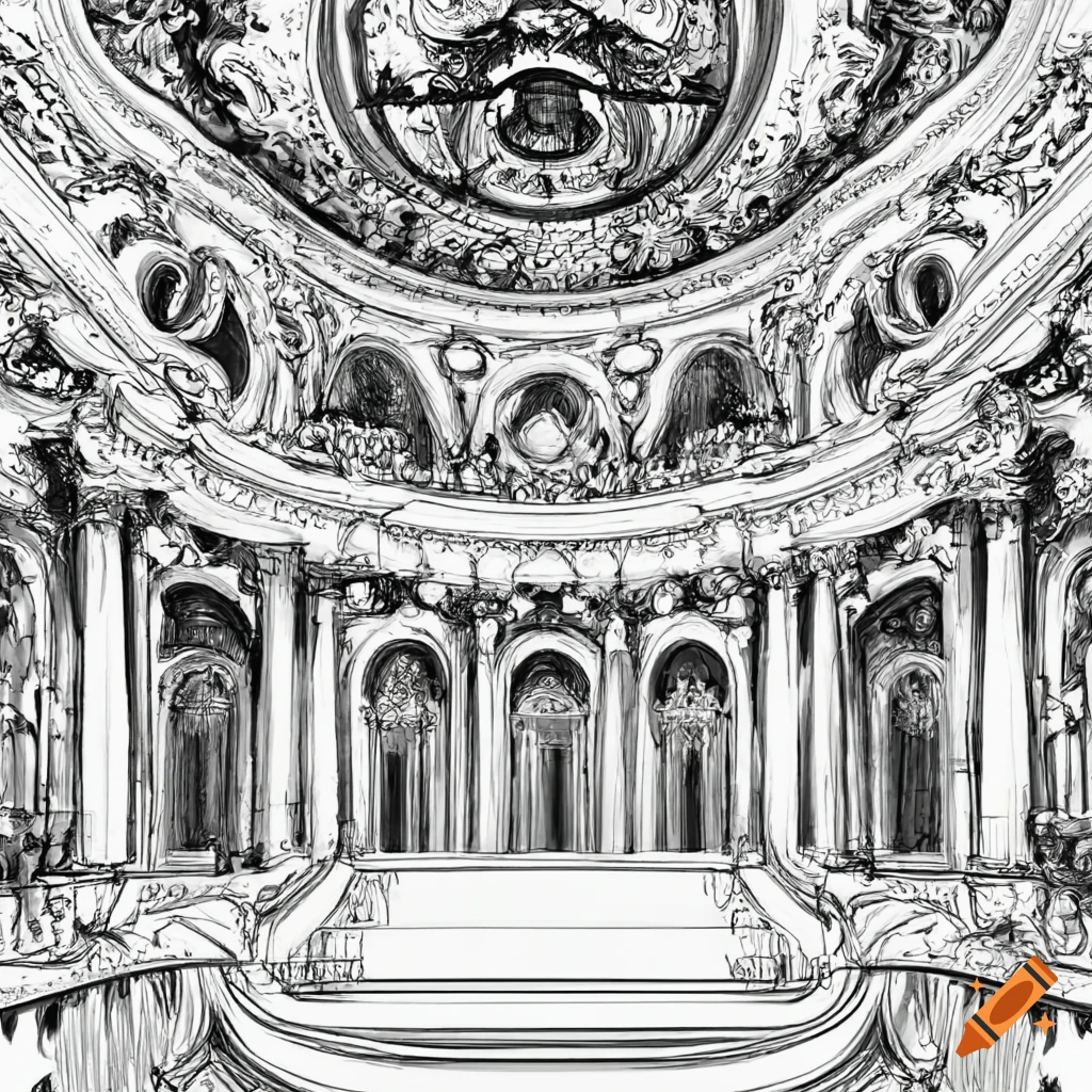 Simple easy to draw stage set theatre black and white sketch of a