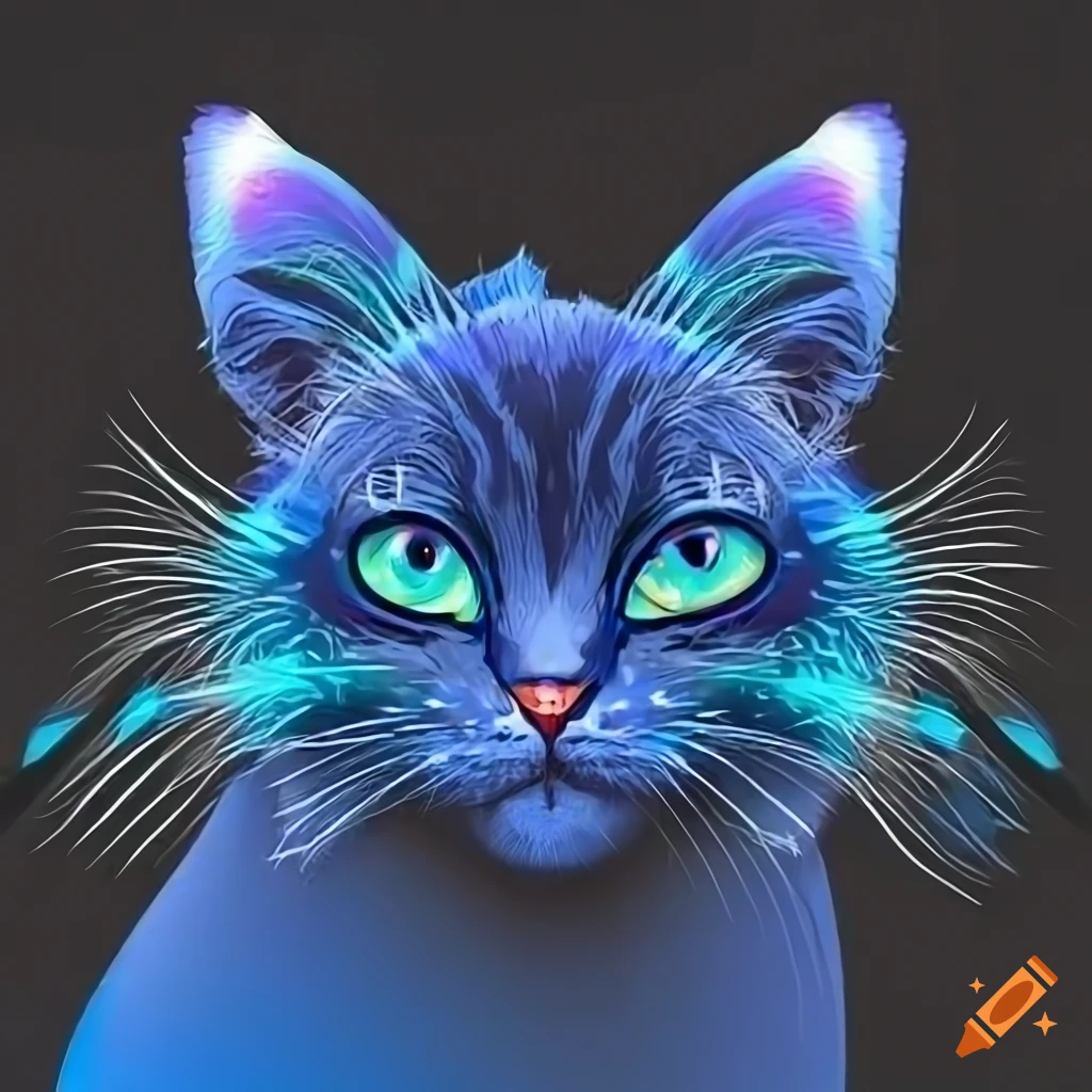 Realistic dark blue cat with blue eyes and speckles anime style with a ...