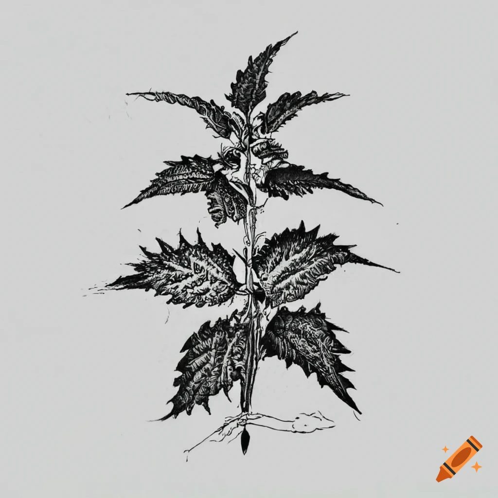 Stinging nettle tattoo design in black and white