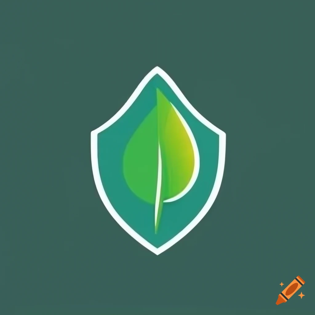 Shield logo with a leaf symbolizing ecological plant protection on Craiyon