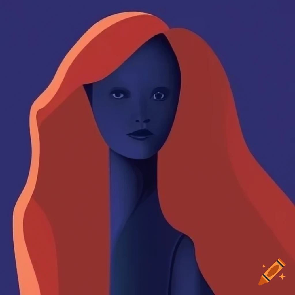 Simple modern illustration style 1990 s reddish brown haired woman