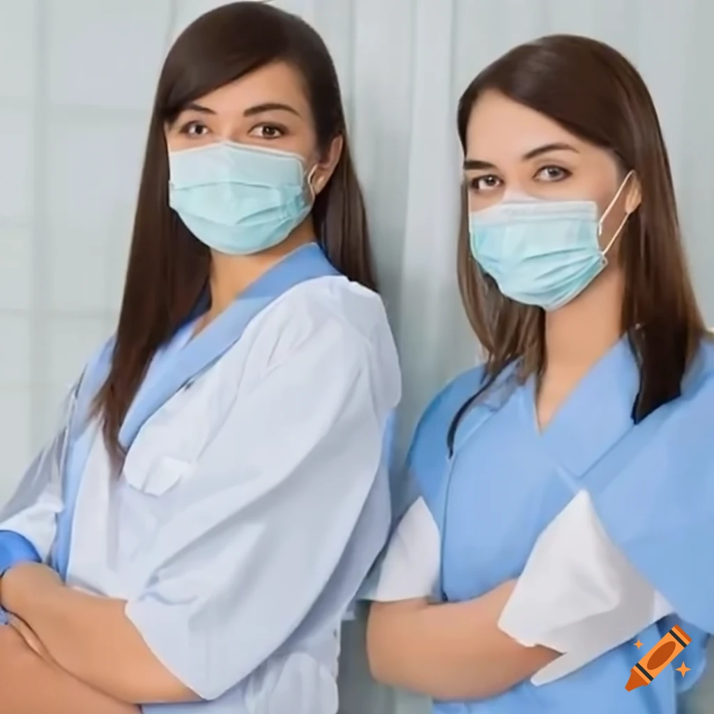 Two young nurses in personal protective equipment performing medical