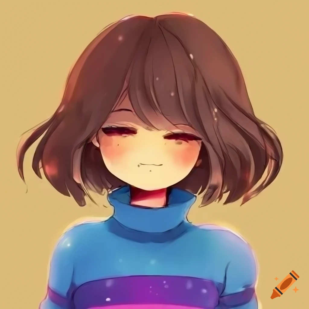 Frisk Undertale Female Wearing Blue Shirt With Yellow Stripes And Yellow Overall Closed Eyes
