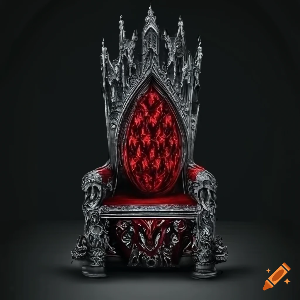 gothic throne, black with red accents. facing the camera directly. transparent background