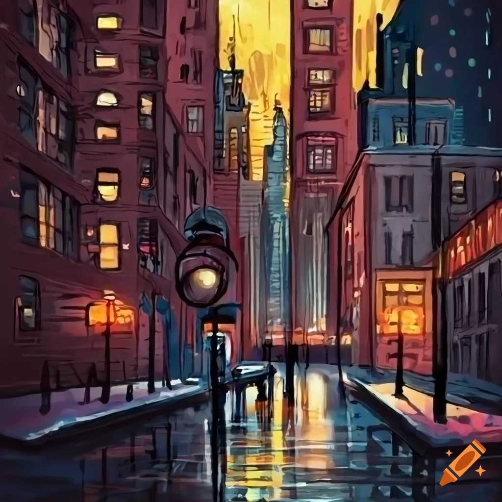 rainy night in new york city alley cartoon
