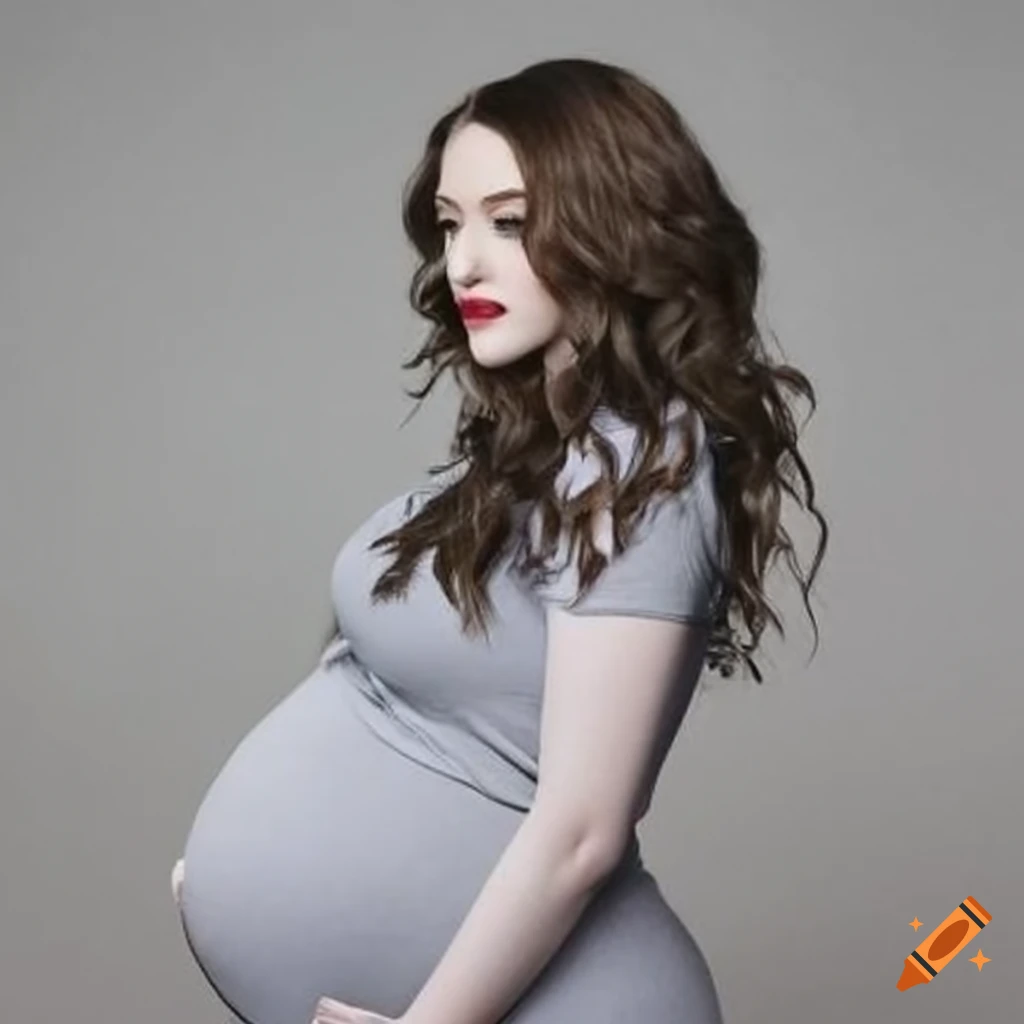Profile shot of Kat Dennings as a pregnant housewife, wearing a t-shirt and holding belly