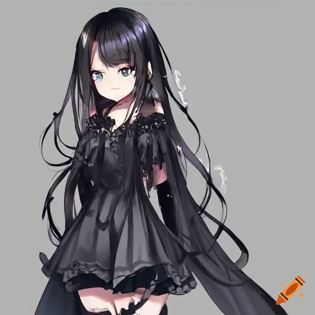 anime girl in black dress