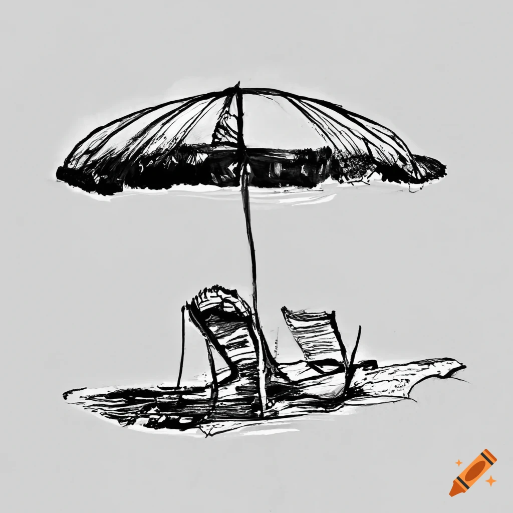 Beach umbrella chair Outline Drawing Images, Pictures