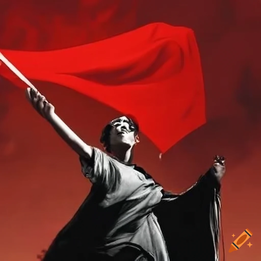 Oppressed holding red flag revolution on Craiyon
