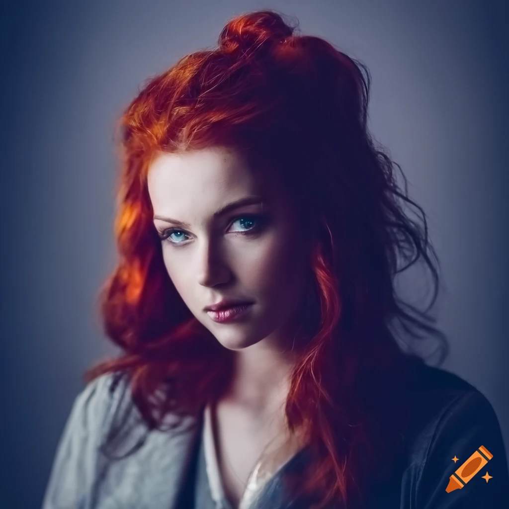 [a woman], red hair in a bun, soft focus, dreamy glow, warm tones ...