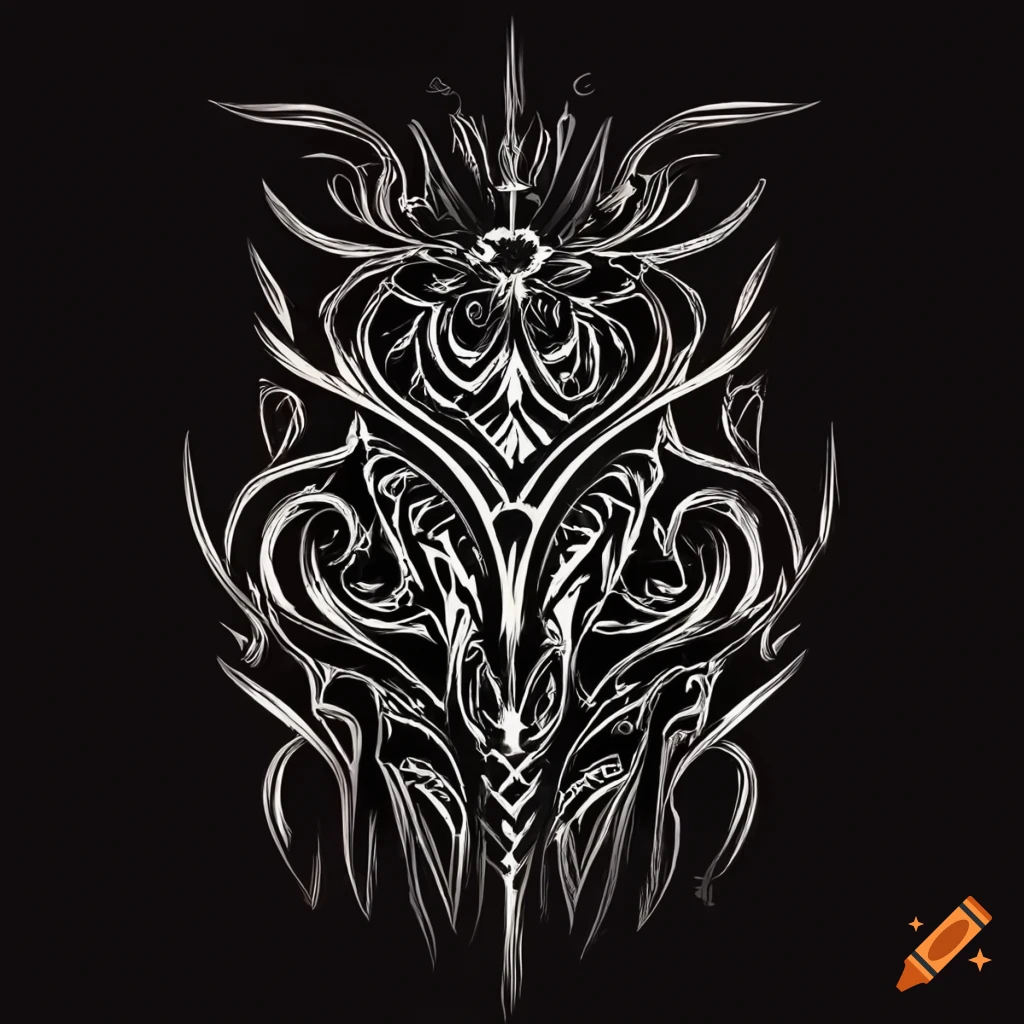 Big unique black tribal tattoo white background vector fine lines on Craiyon