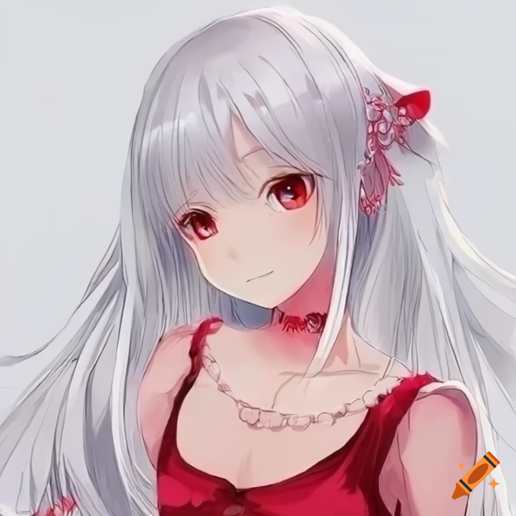 Seorang perempuan cantik yang memliki rambut putih dan memiliki mata yang merah style anime