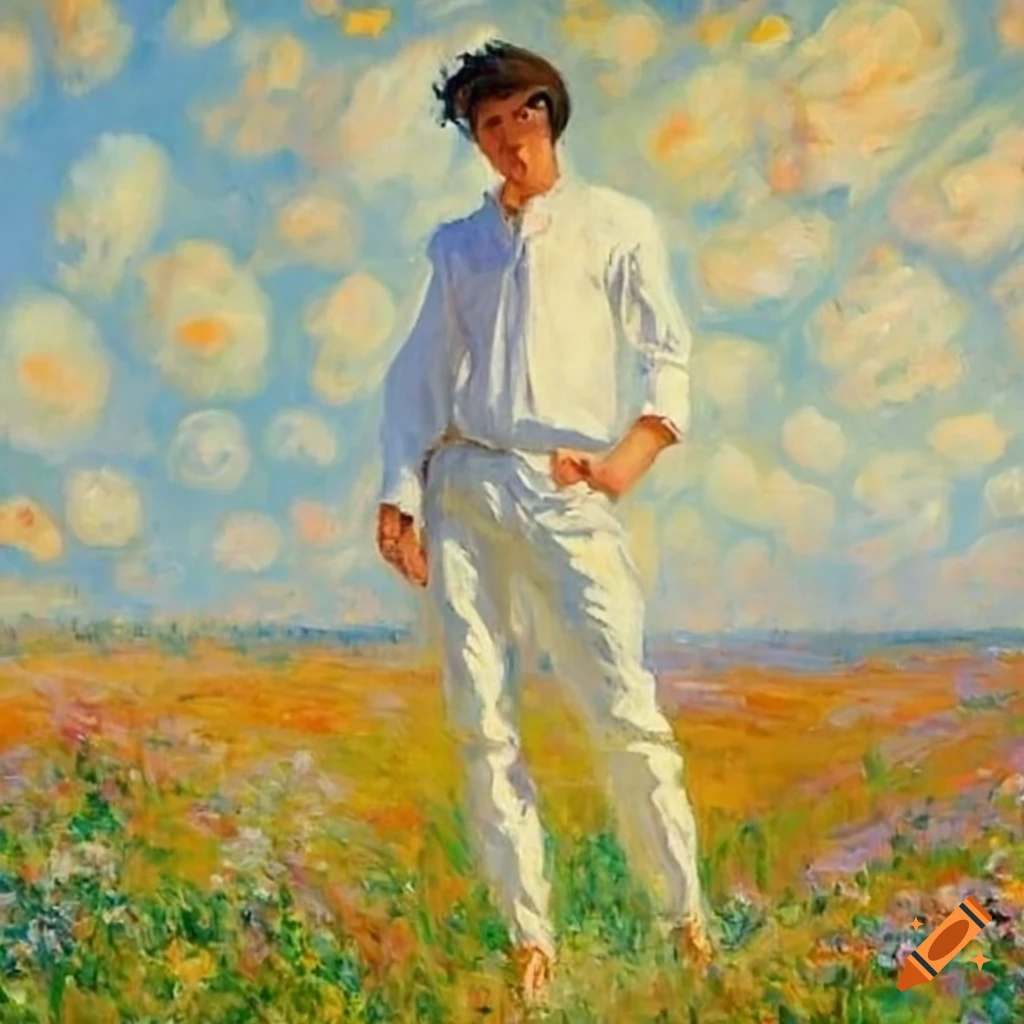 Monet full length painting of a man with white shirt and white pants ...