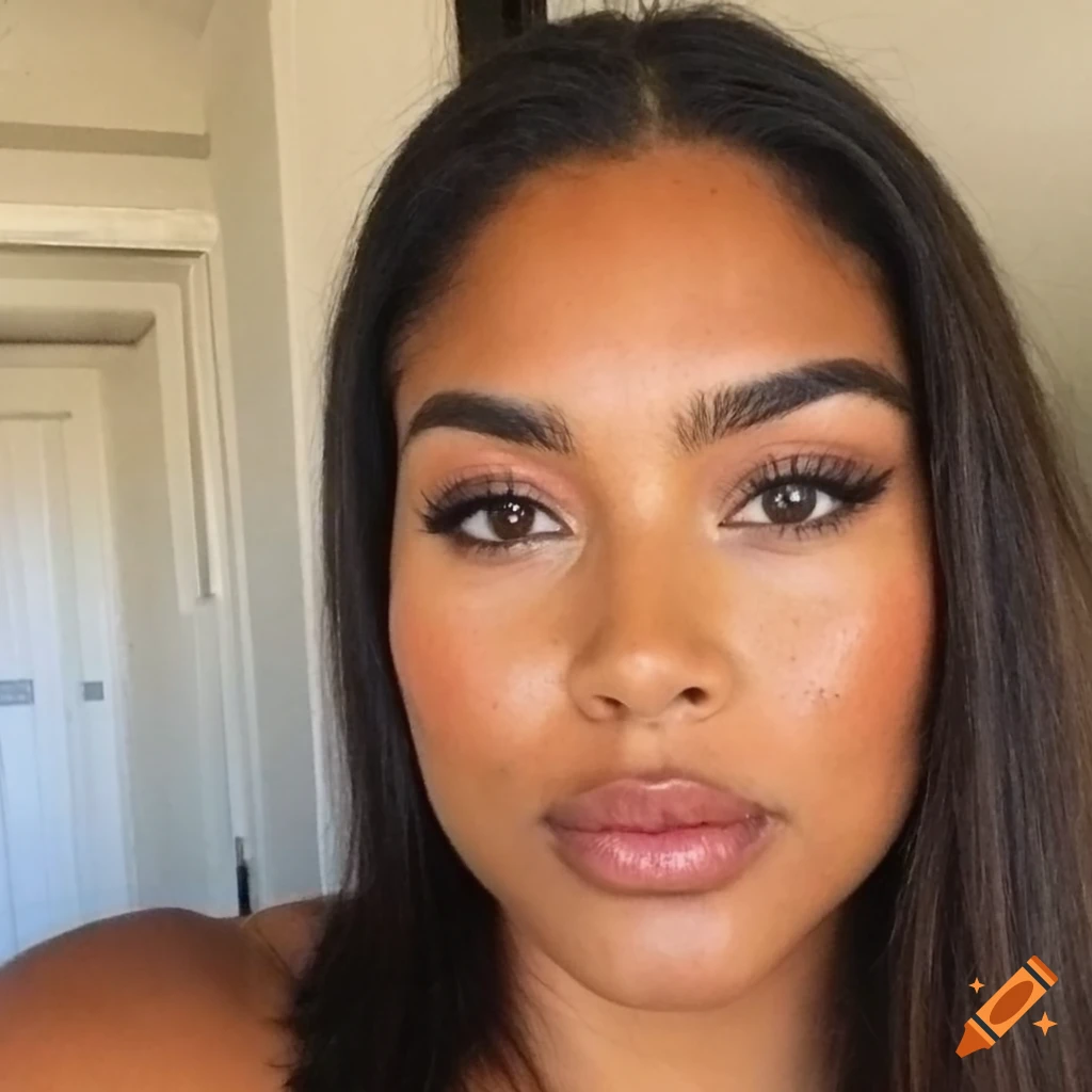 No makeup, bare face, natural skin, latina woman, selfie