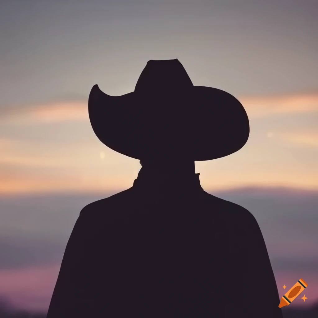 A silhouette of a cowboy in traditional Mexican wear in a cowboy hat
