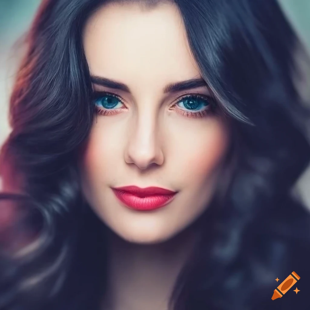 Portrait of an elegant young woman with stunning black wavy hair on Craiyon