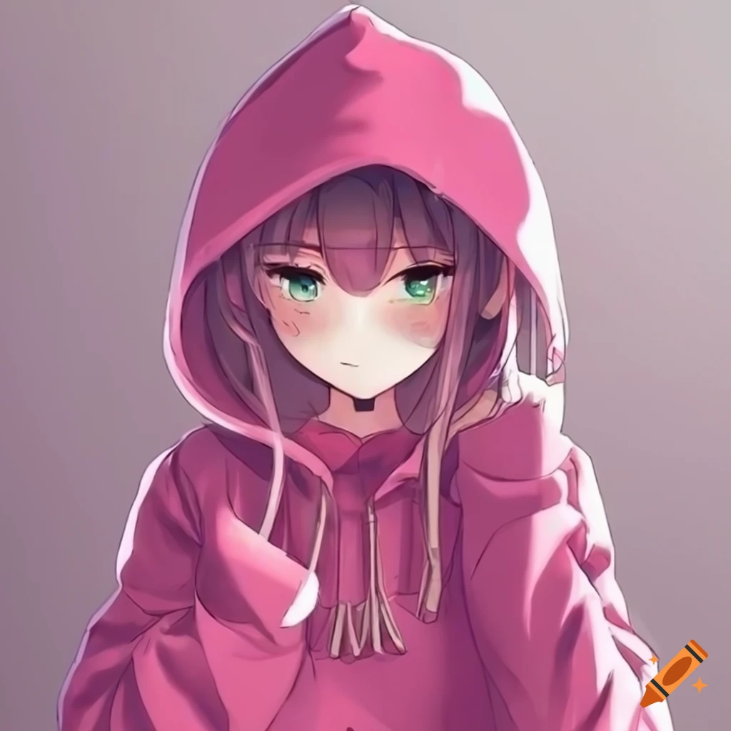 Pink hoodie anime girl