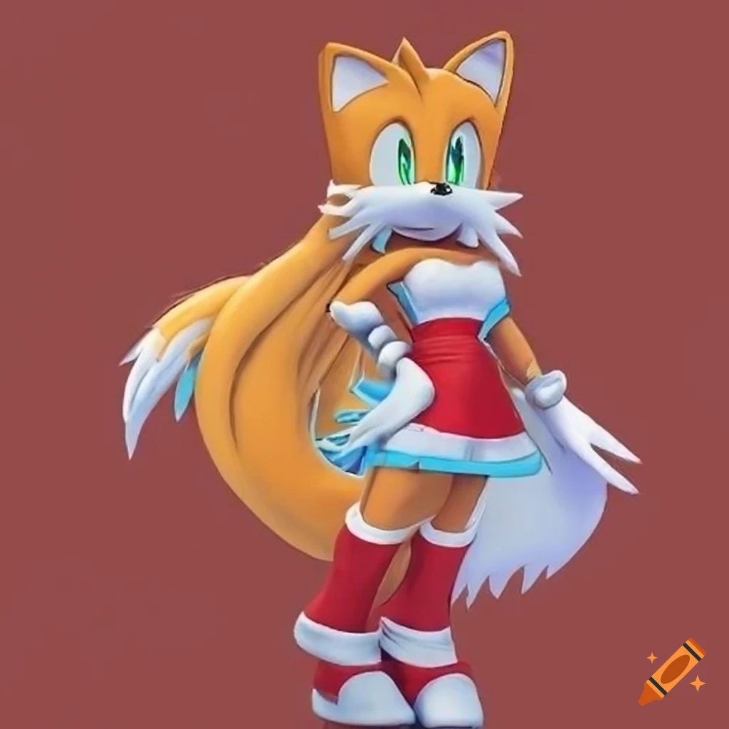 Female tails the fox from the video game sonic the hedgehog wearing a red  dress