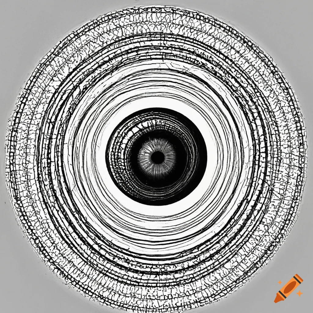 The eye of god, line art, concentric circles, monochrome on Craiyon