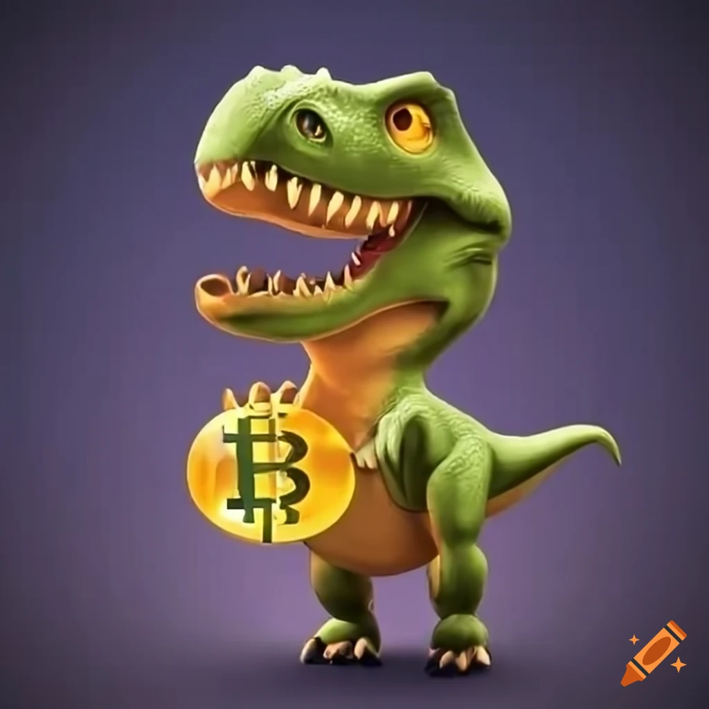 A friendly looking dino holding a bitcoin symbol in its hands on Craiyon