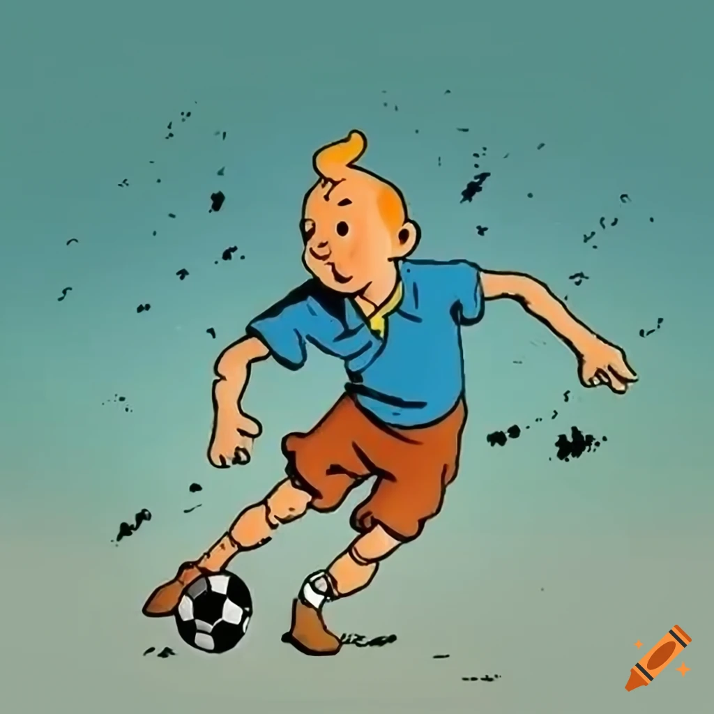 Tintin cartoon playing football